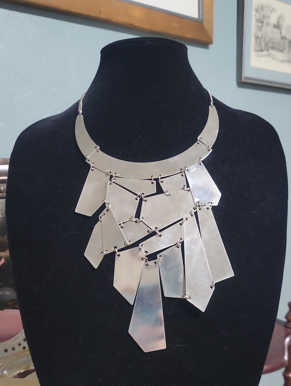 Silver Geometric Statement Necklace